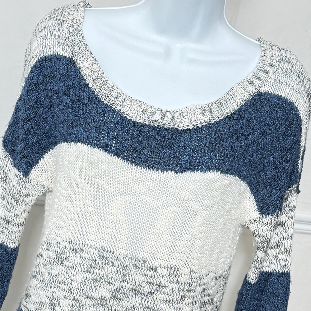 Bebe Womens Striped Scoop Neck Long Sleeve Knit Sweater Blue Ivory Grey XS